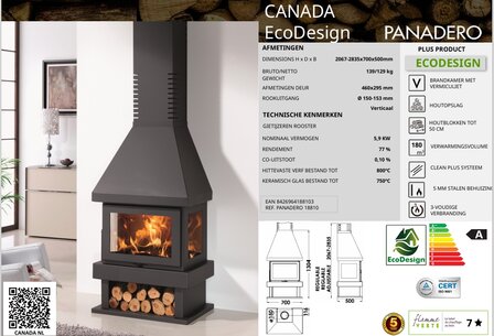 Panadero&nbsp;Canada Ecodesign Houtkachel Met Schouw