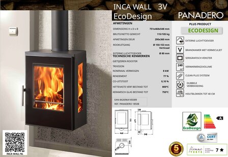 Panadero Inca Wall Ecodesign Hangende Houtkachel