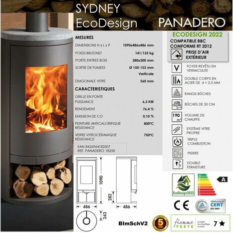 Panadero  Sydney Ecodesign Houtkachel